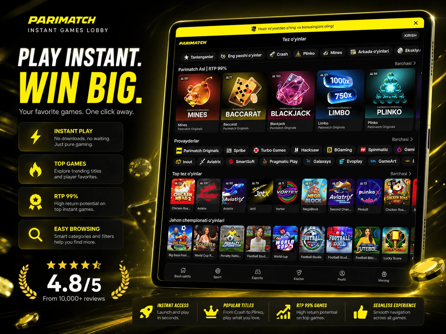 Parimatch Uzbekistan instant games review image in English
