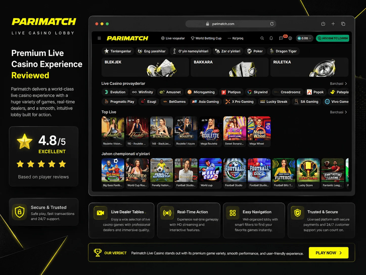 Parimatch Uzbekistan live casino review review image in English