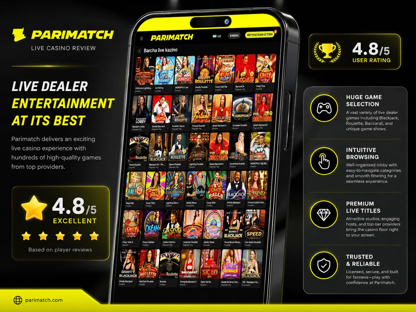 Parimatch Uzbekistan live dealer review image in English
