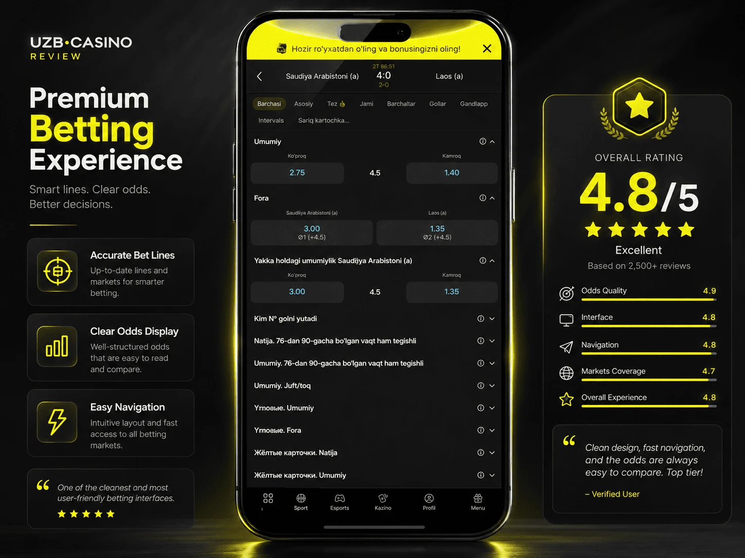 Parimatch Uzbekistan premium betting review image in English