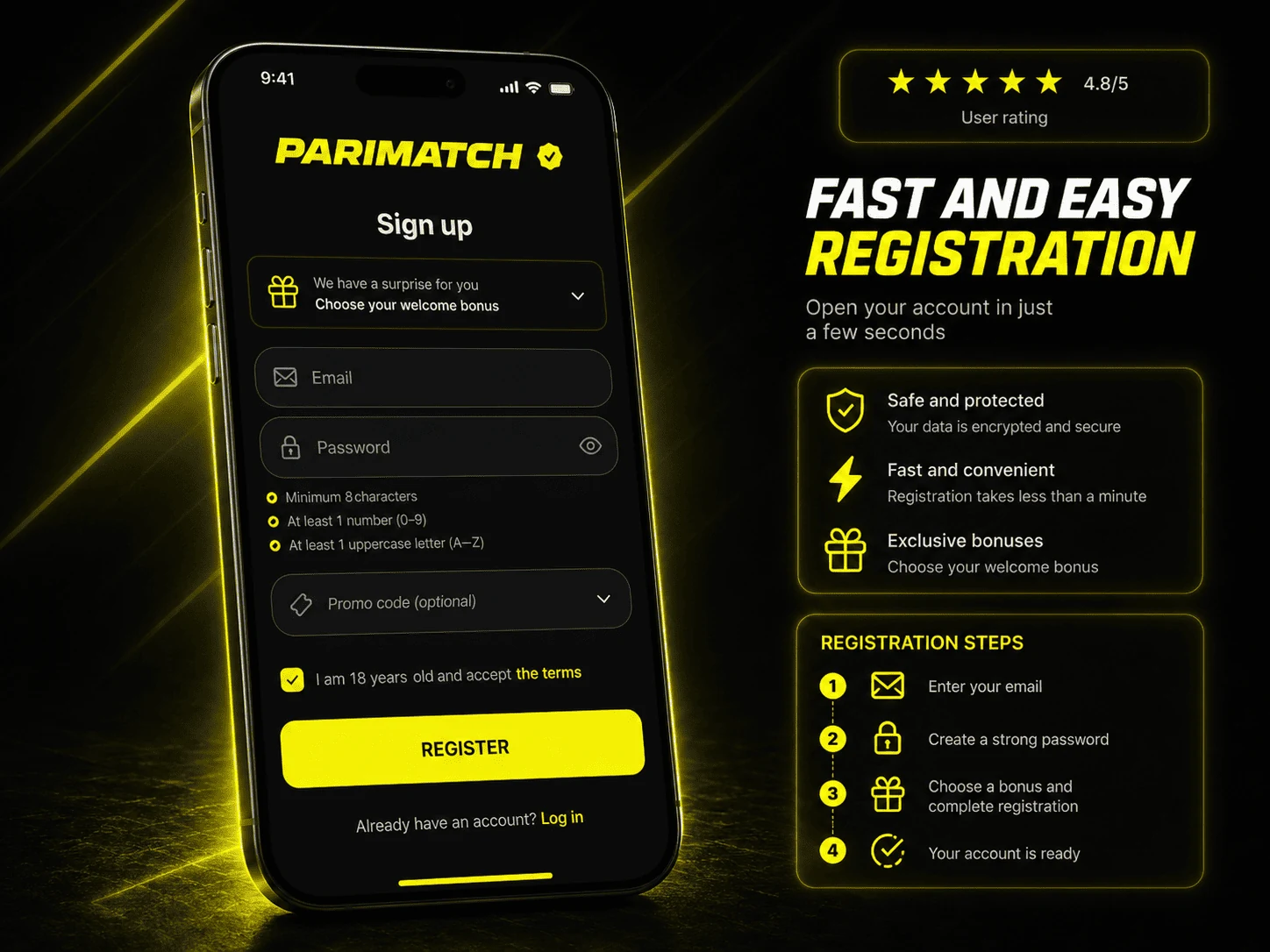 Parimatch Uzbekistan fast registration review image in English