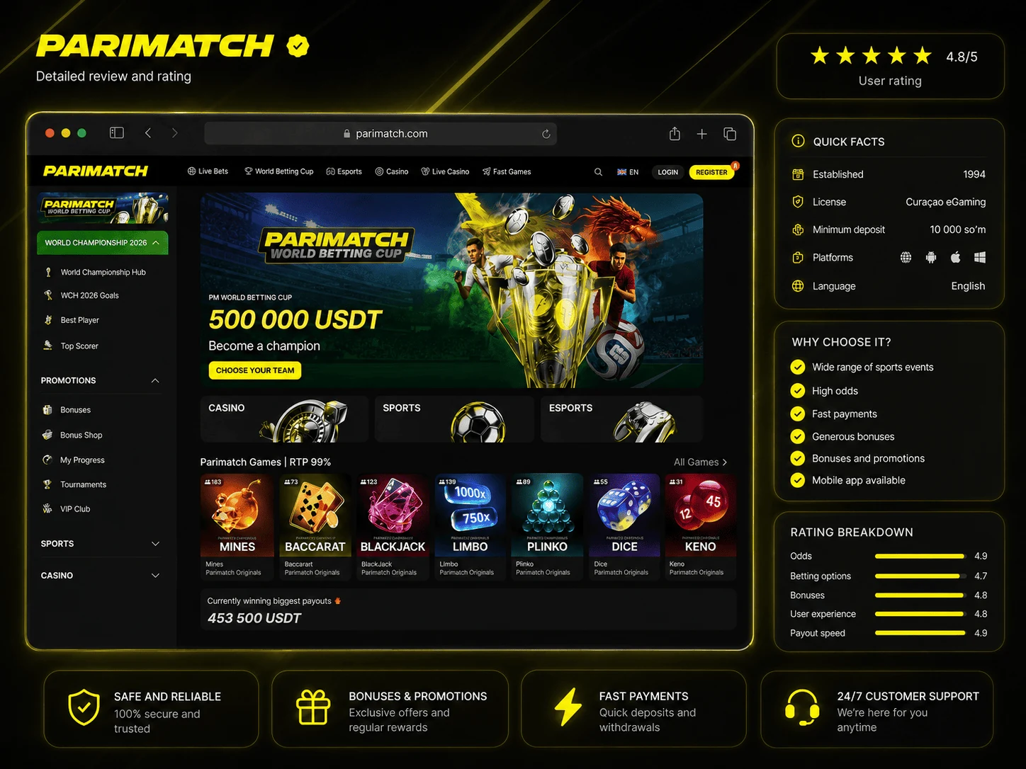 Parimatch Uzbekistan homepage review review image in English