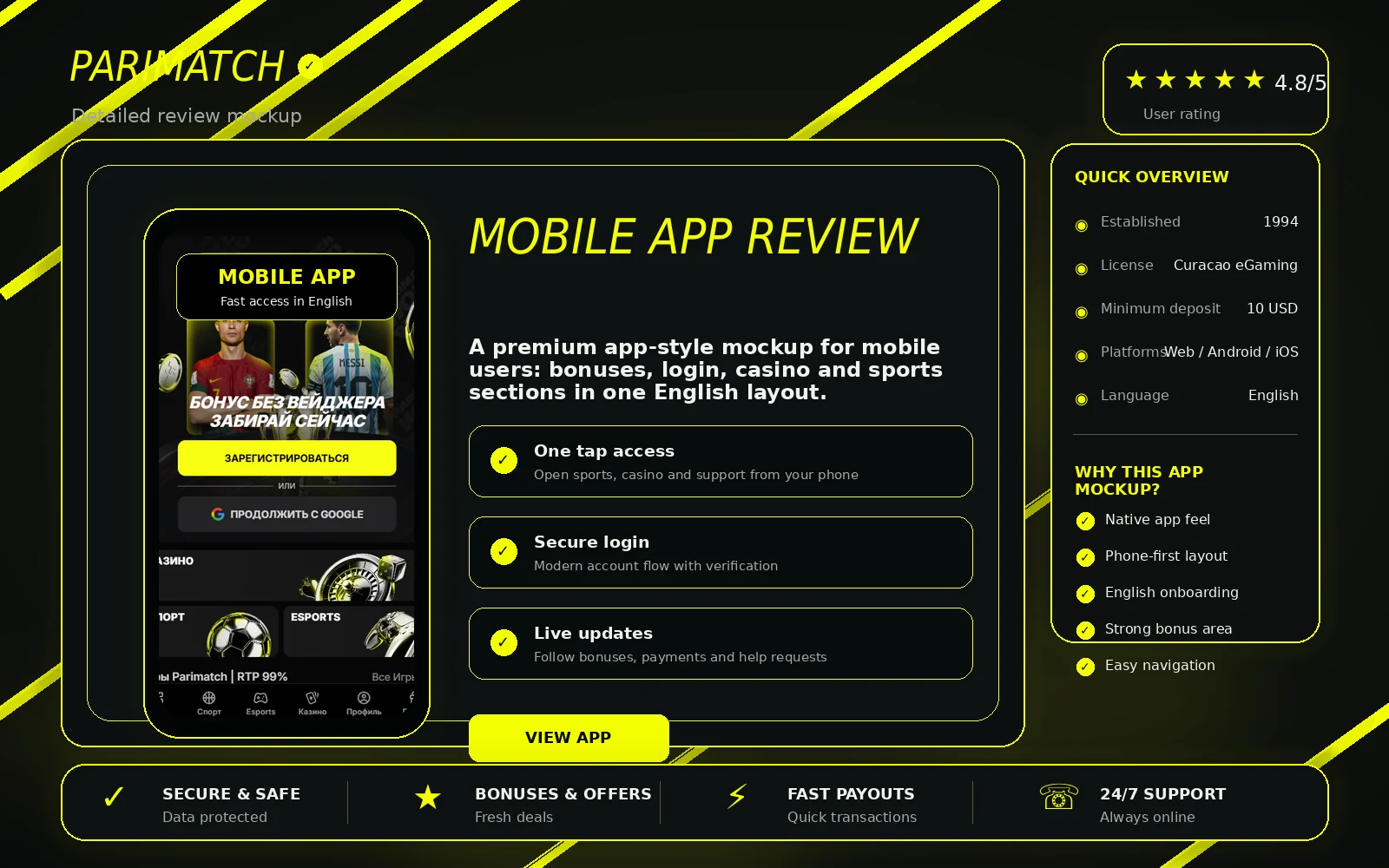 Parimatch Uzbekistan mobile app review review image in English