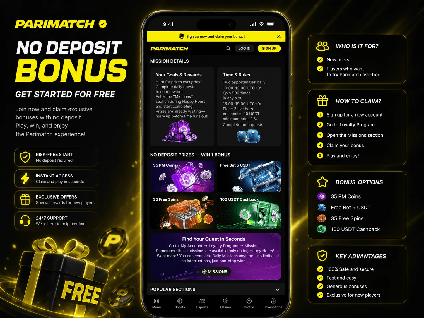 Parimatch Uzbekistan no deposit bonus review image in English
