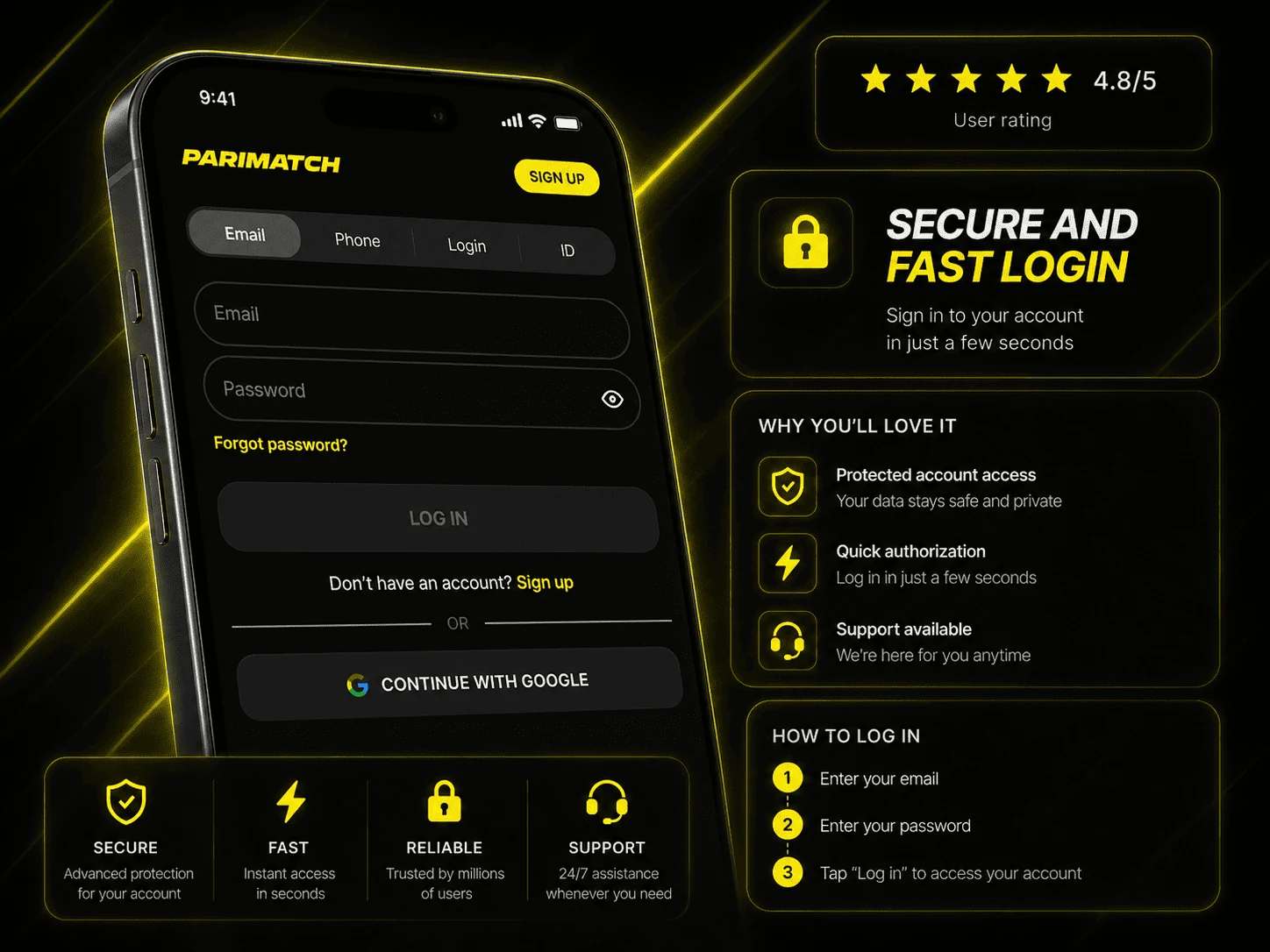Parimatch Uzbekistan secure login review image in English