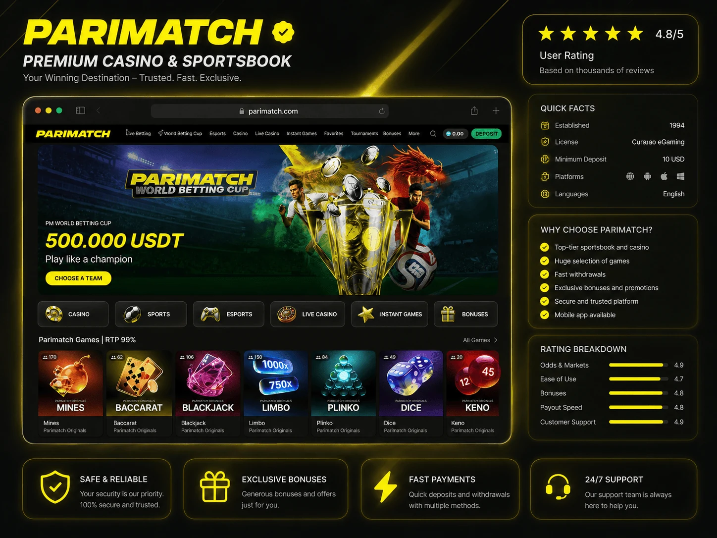 Parimatch Uzbekistan sportsbook casino review image in English