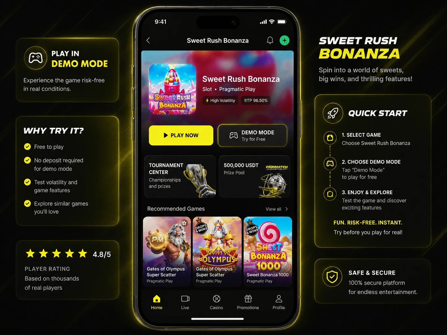 Parimatch Uzbekistan sweet rush bonanza review image in English