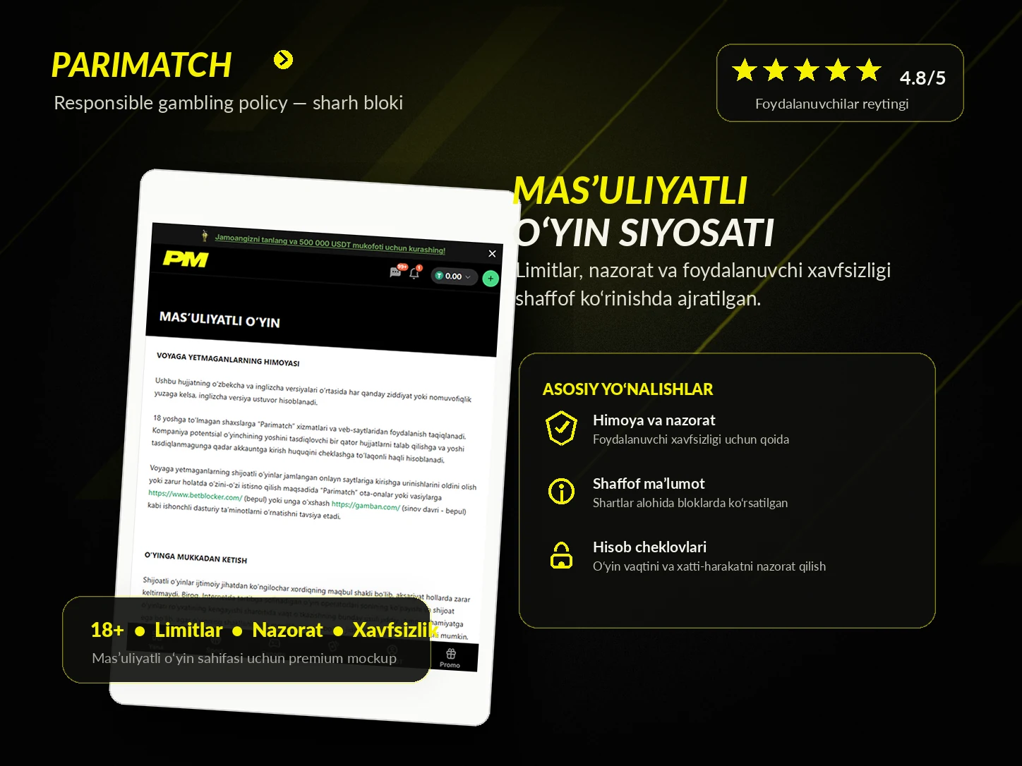 Parimatch Uzbekistan masuliyatli oyin bo‘yicha o‘zbekcha rasm